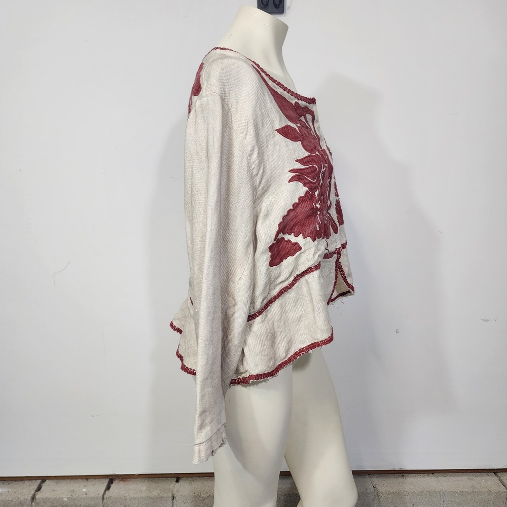 Magnolia Pearl Juno Jacket One Size Linen Appliqué Floral Boho Lagenlook - Picture 14 of 16